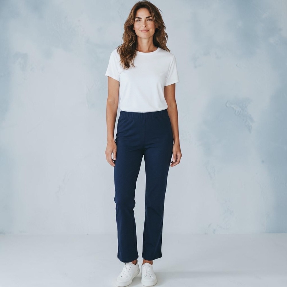 Eileen Fisher Black Stretch Crepe Ankle Pants S Pull On Straight Leg Office Chic